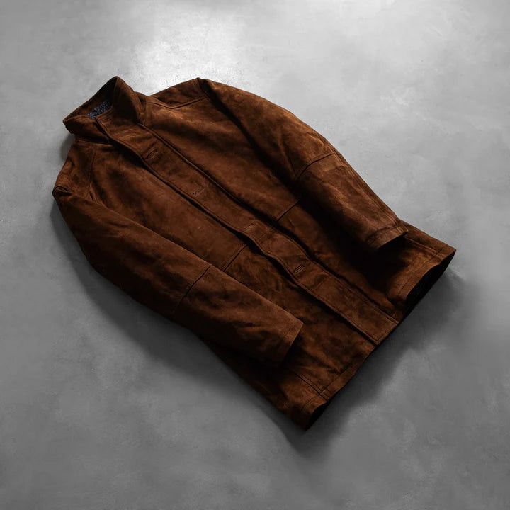 Brown jacket on a gray surface