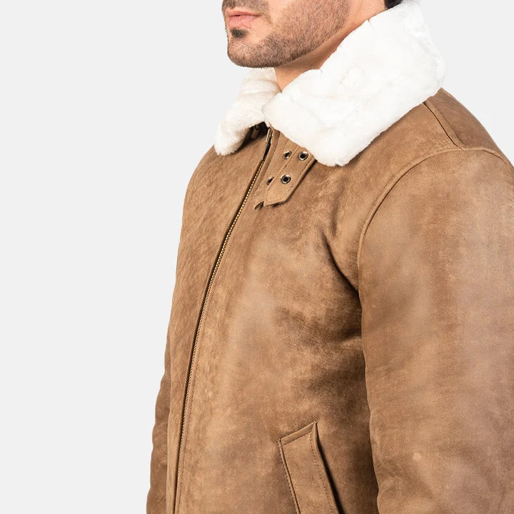 Francis Men Distressed Brown Leather Bomber Jacket