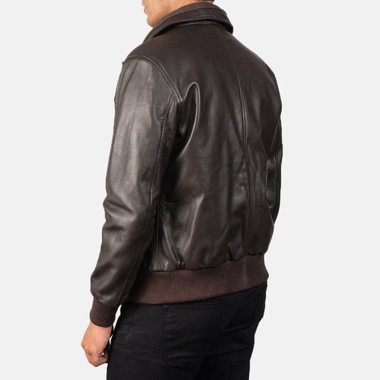 Men Brown Leather Bomber Jacket