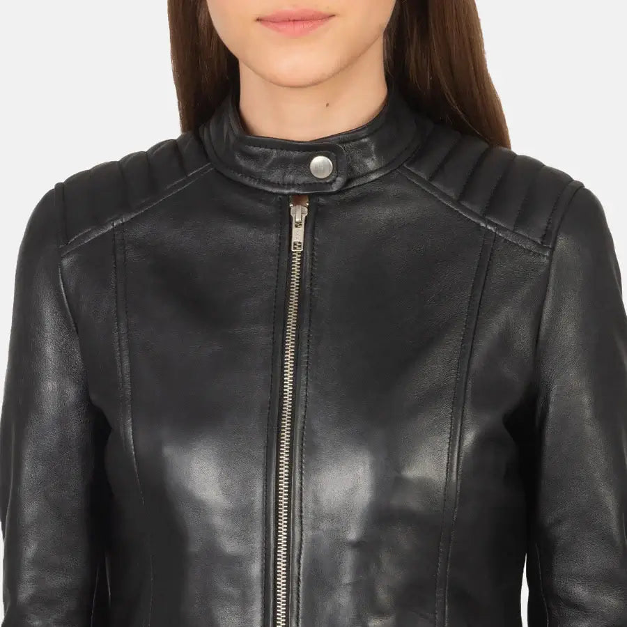 Kelsee Women Black Leather Biker Jacket
