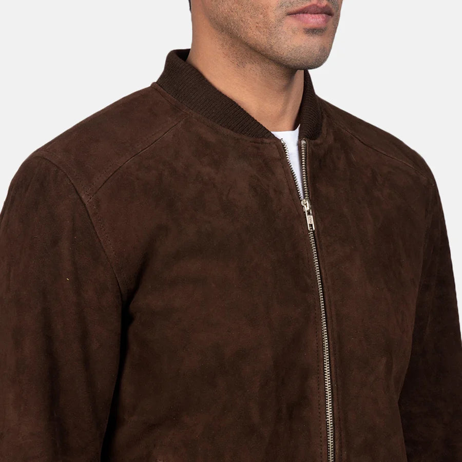 Blain Mocha Suede Men Bomber Jacket