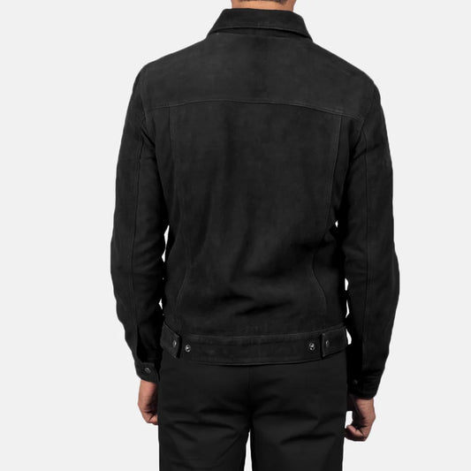Men Black Suede Trucker Jacket