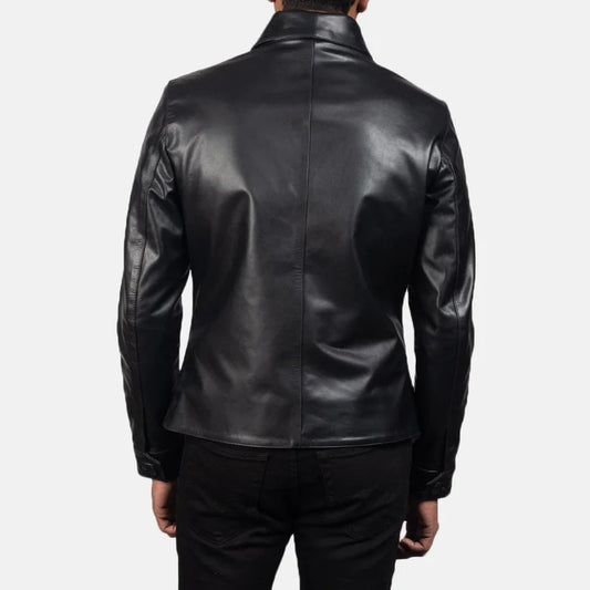 Harlow Tailored Black Leather Peacoat