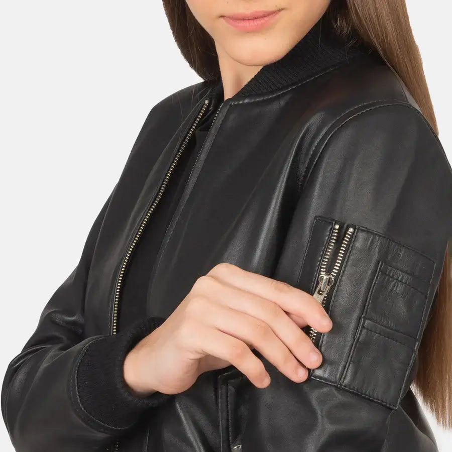 Ava Ma-1 Women Green Leather Bomber Jacket
