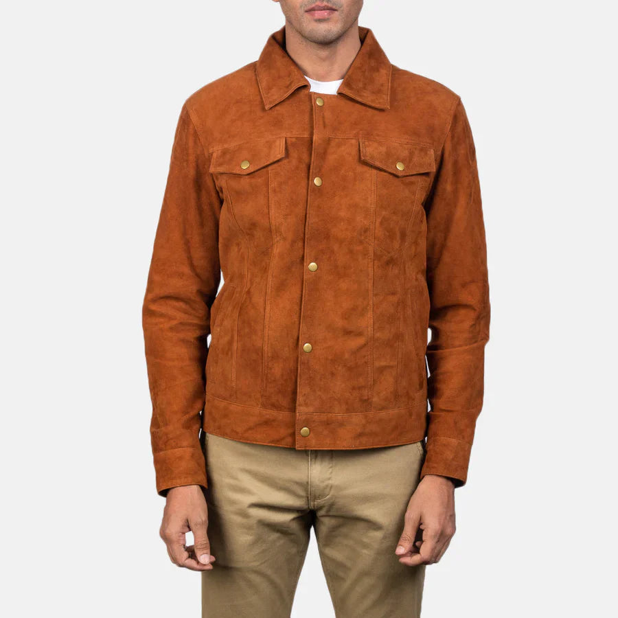 men brown trucker jacket