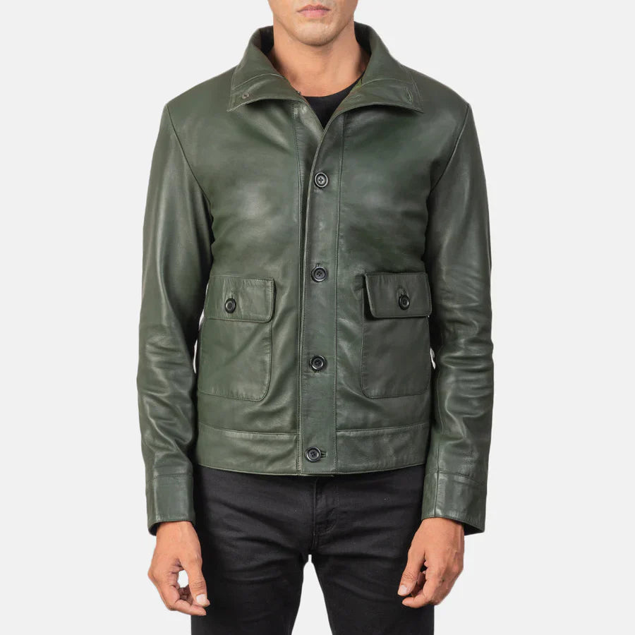 men green leather jacket