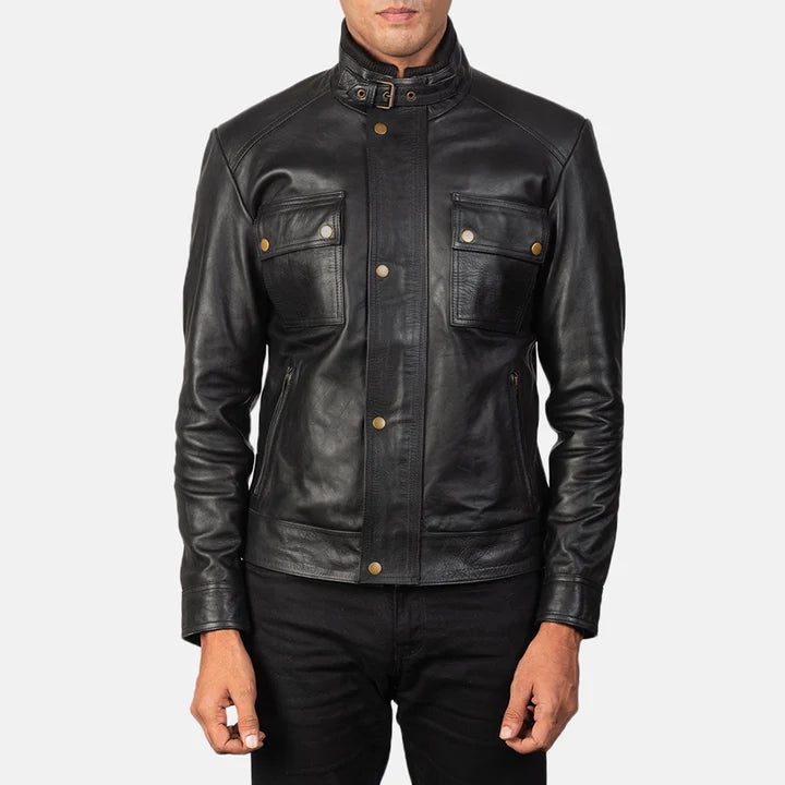 Darren Men Black Leather Biker Jacket