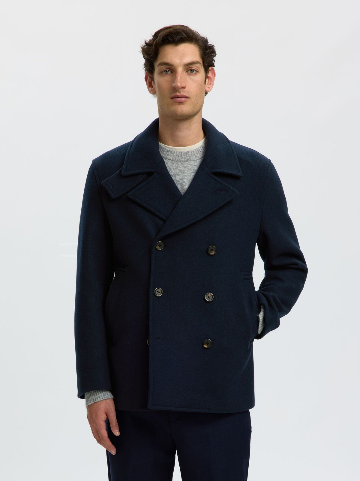 Marlowe Men's Navy Blue Wool Coat