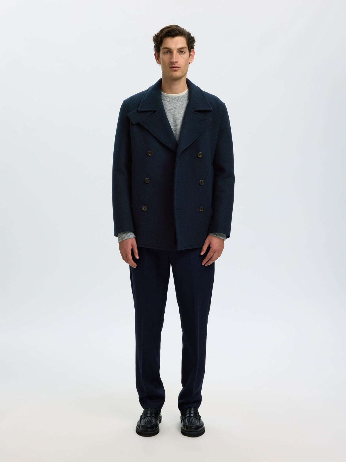 Marlowe Men's Navy Blue Wool Coat