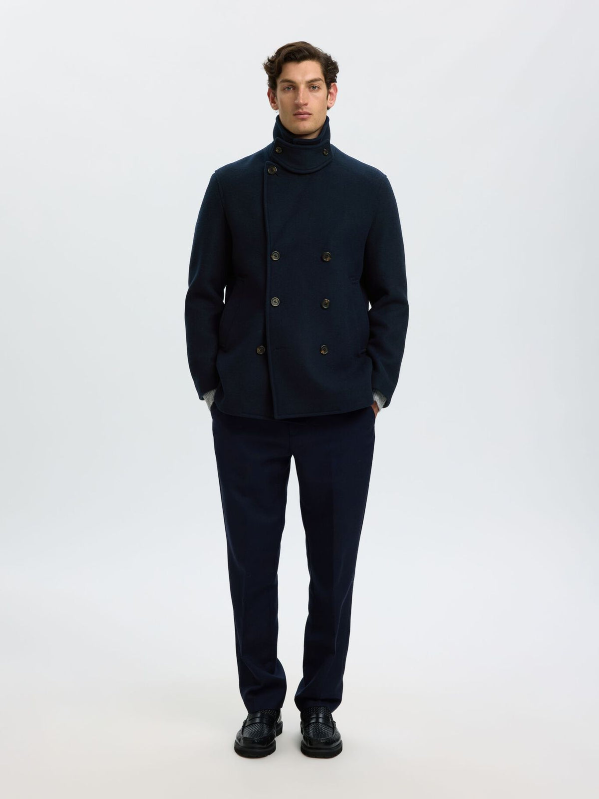 Marlowe Men's Navy Blue Wool Coat