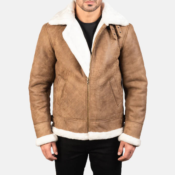 Francis Men Distressed Brown Leather Bomber Jacket