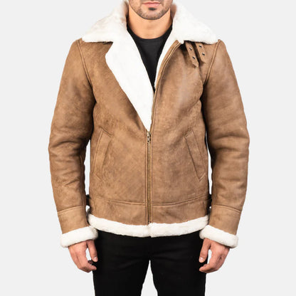 Francis Men Distressed Brown Leather Bomber Jacket