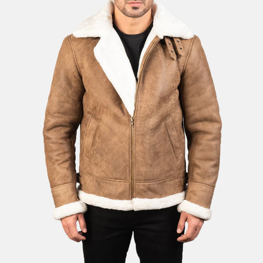 Francis Men Distressed Brown Leather Bomber Jacket