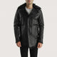 Black leather jacket with fur collar on a white background