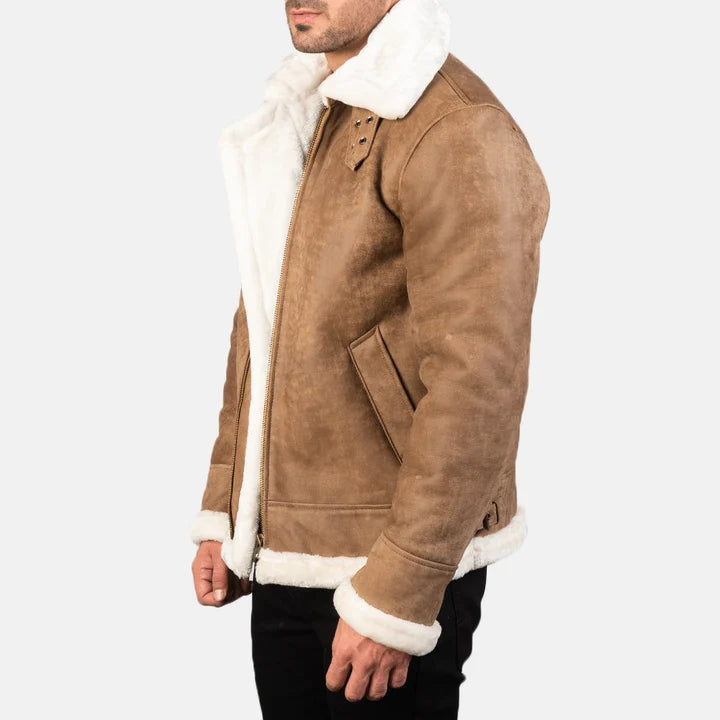 Francis Men Distressed Brown Leather Bomber Jacket