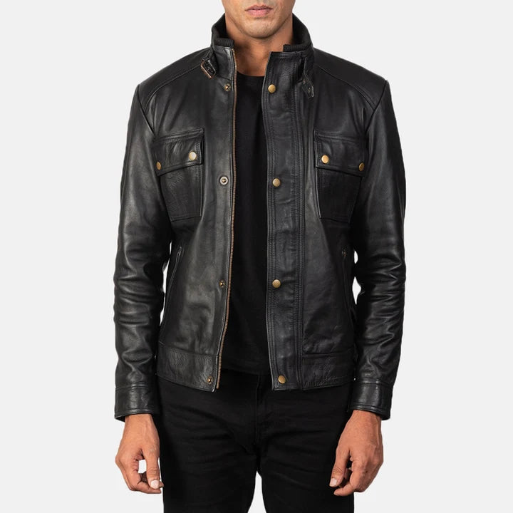 Darren Men Black Leather Biker Jacket