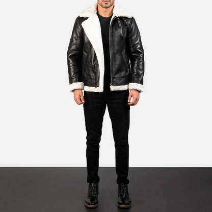 Francis Men Black & White Leather Bomber Jacket