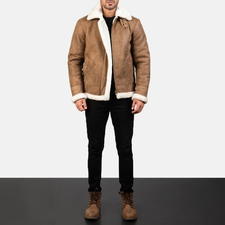 Francis Men Distressed Brown Leather Bomber Jacket