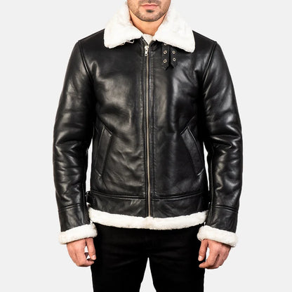 Francis Men Black & White Leather Bomber Jacket