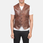 men brown leather vest