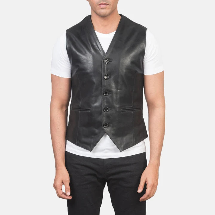 men black leather vest