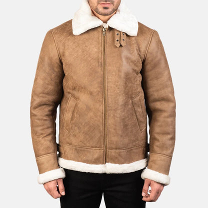 Francis Men Distressed Brown Leather Bomber Jacket