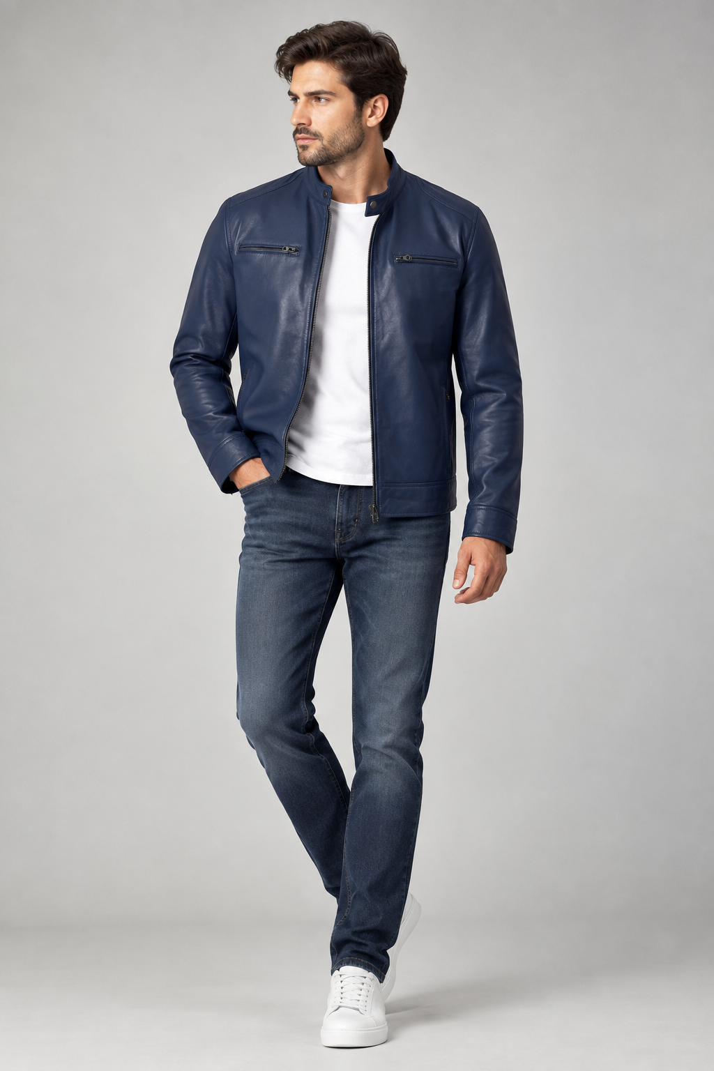 Rourke Men's Cognac Leather Cafe Racer Jacket