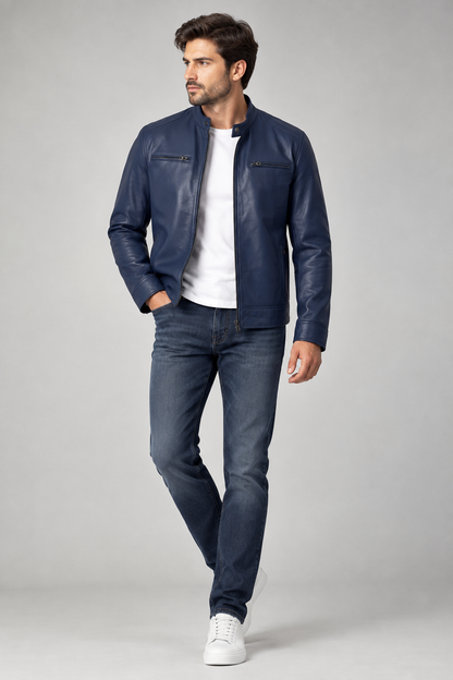 Rourke Men's Cognac Leather Cafe Racer Jacket