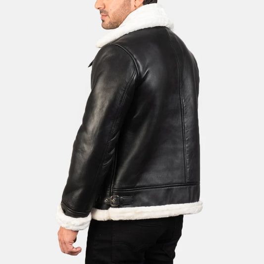 Francis Men Black & White Leather Bomber Jacket