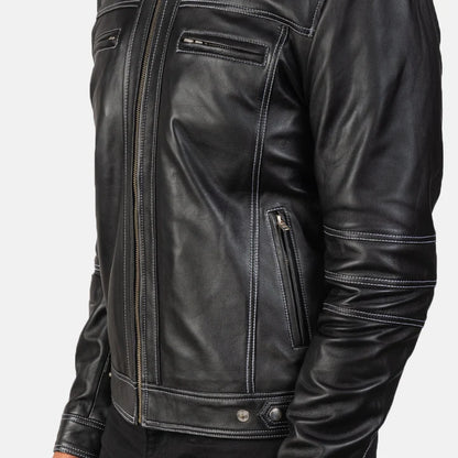 Black leather jacket on a white background