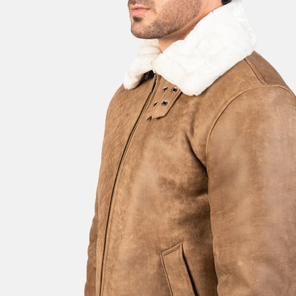 Francis Men Distressed Brown Leather Bomber Jacket