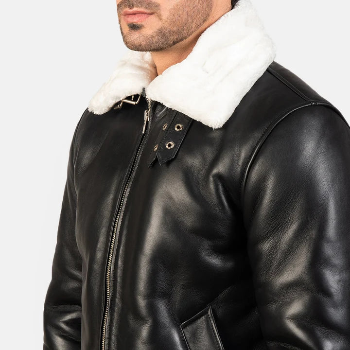 Francis Men Black & White Leather Bomber Jacket