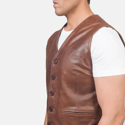 men brown leather vest