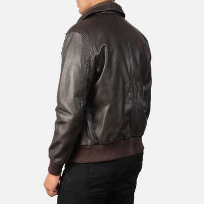 Men Brown Leather Bomber Jacket