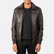 Men Brown Leather Bomber Jacket