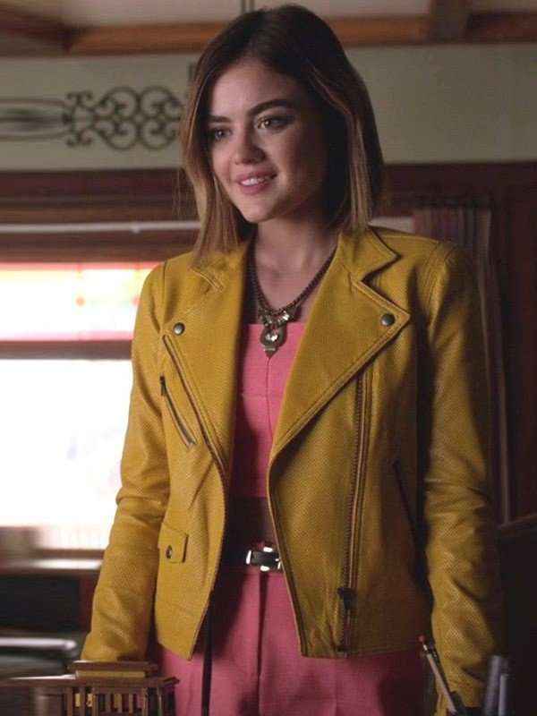 Lucy Hale Pretty Little Liars Yellow Leather Biker Jacket