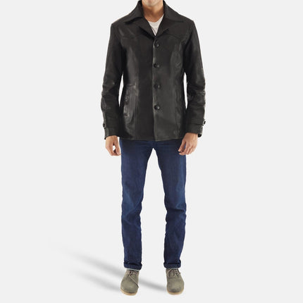 Men's Leo Black Leather Coat