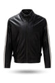 Velocita Men's Black Cafe Racer Jacket with White Stripes