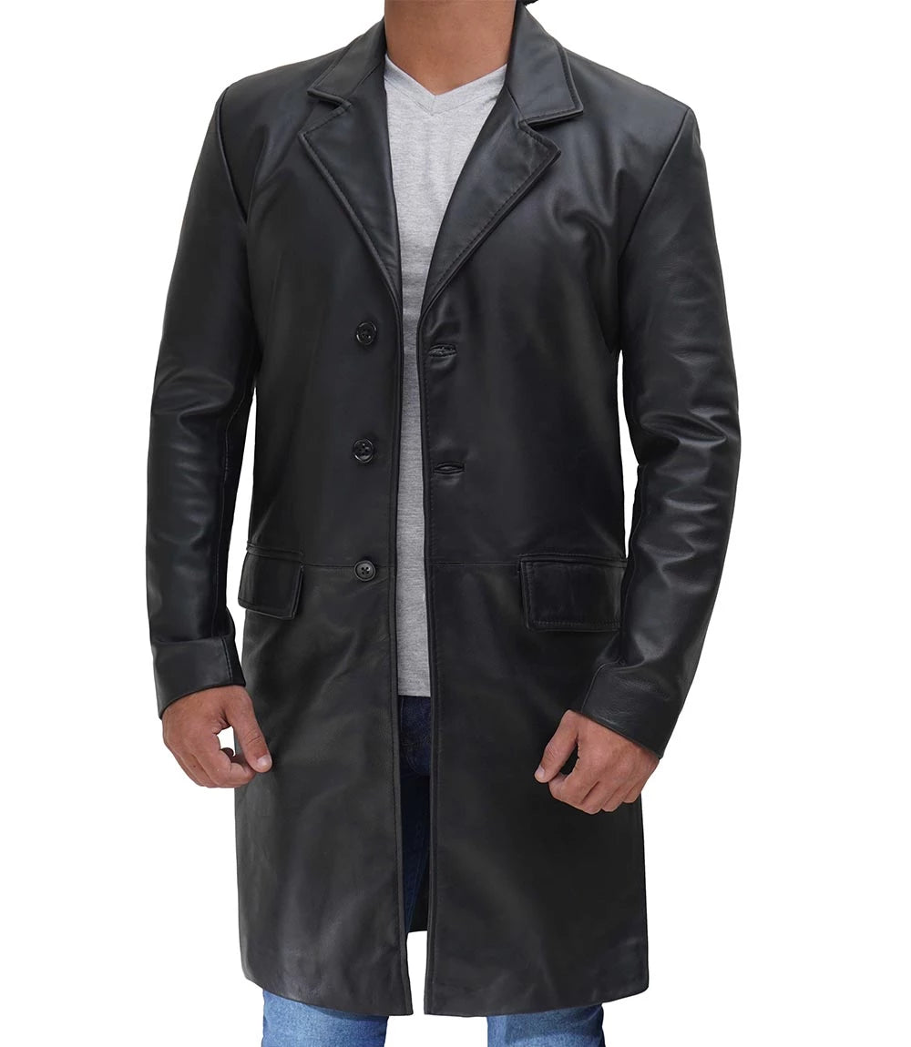 Harrowgate Black Cowhide Trench Coat
