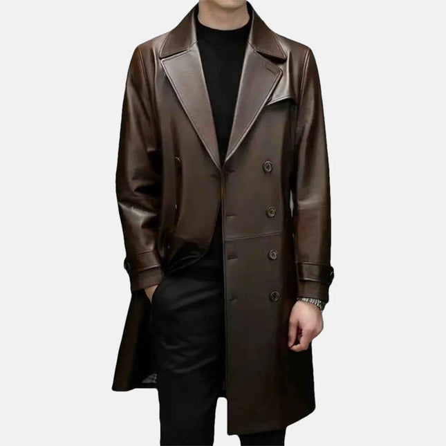 Men's Cade Brown Sheepskin Leather Duster