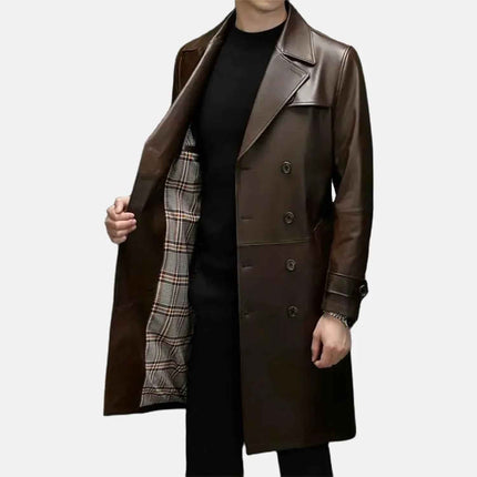 Men's Cade Brown Sheepskin Leather Duster