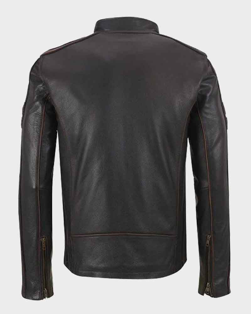 Cortano Brown Cafe Racer Leather Jacket for Men
