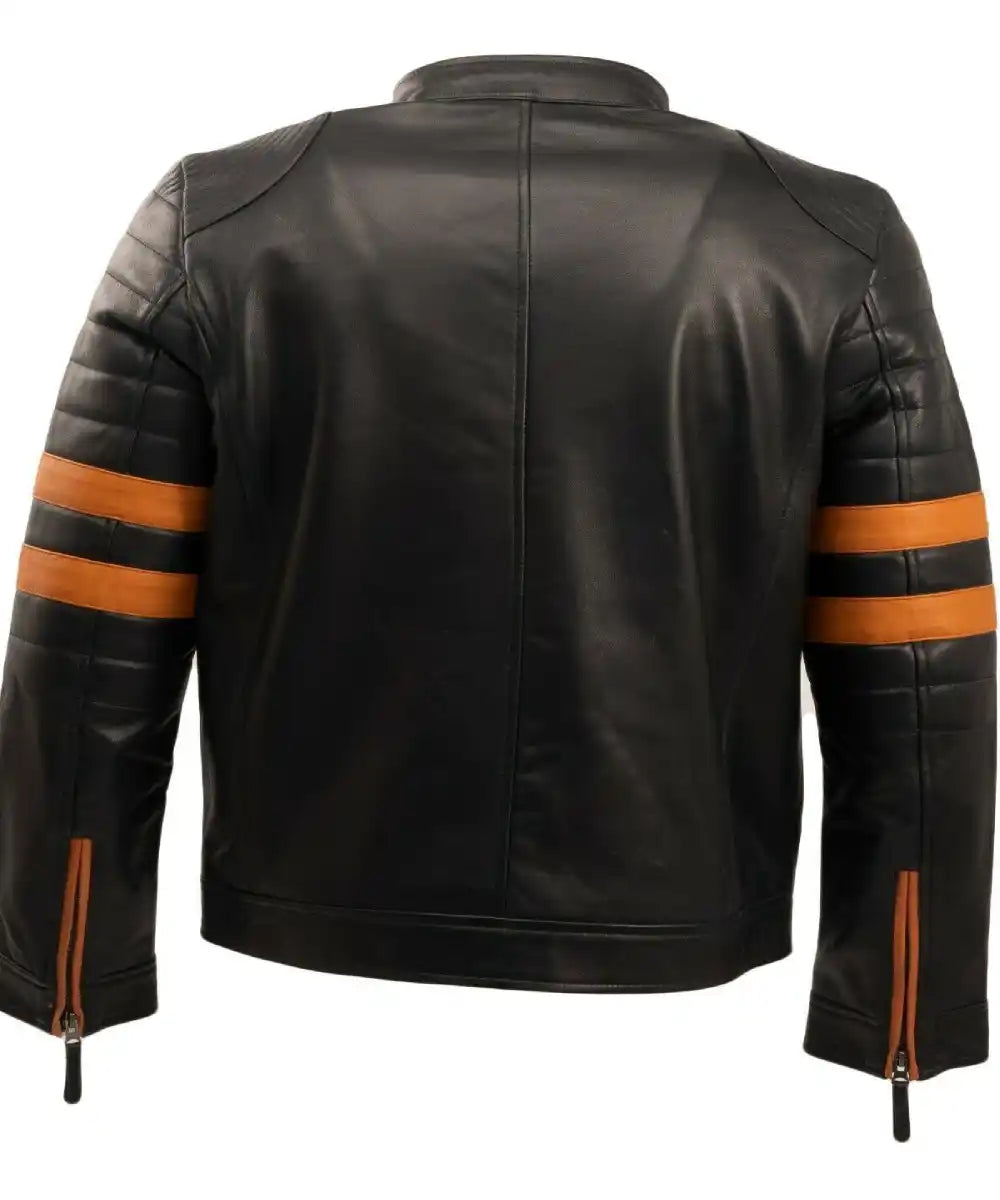 Harlan Striped Black Leather Racer Jacket