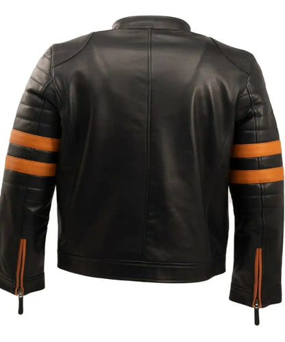 Harlan Striped Black Leather Racer Jacket