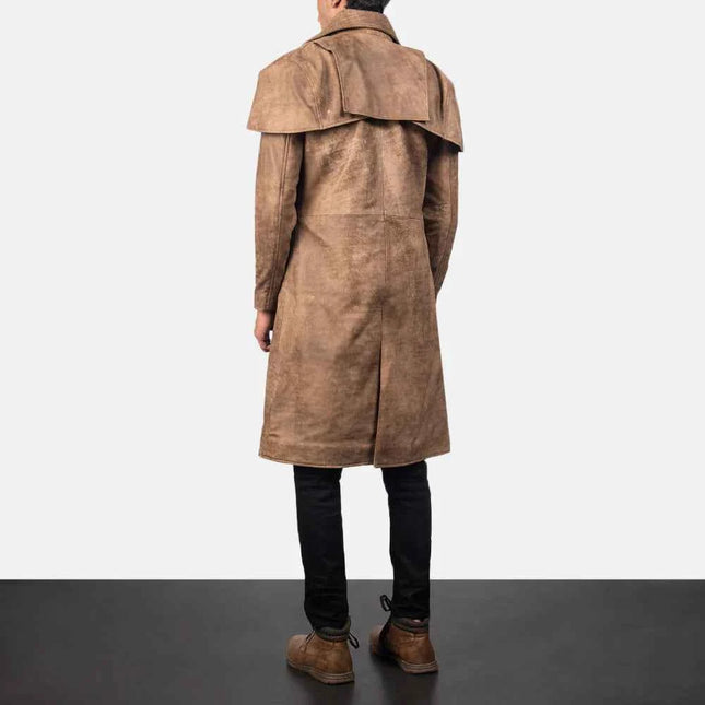 Men's Classic Brown Leather Duster