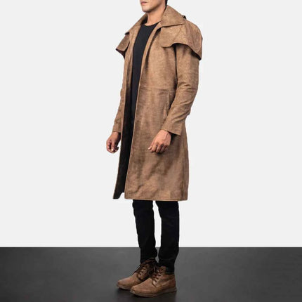 Men's Classic Brown Leather Duster