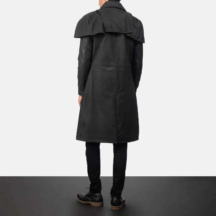 Men's Classic Distressed Black Leather Duster
