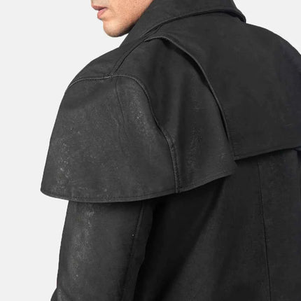 Men's Classic Distressed Black Leather Duster