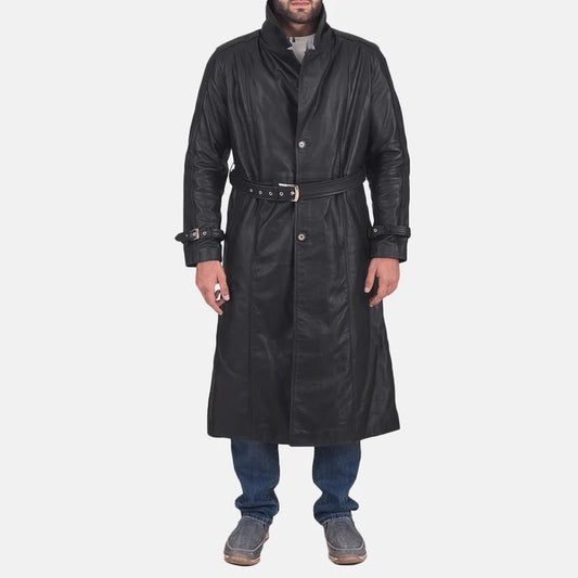 Corwin Belted Leather Trench Coat