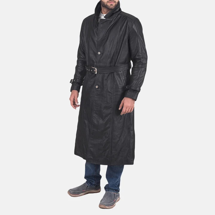 Corwin Belted Leather Trench Coat